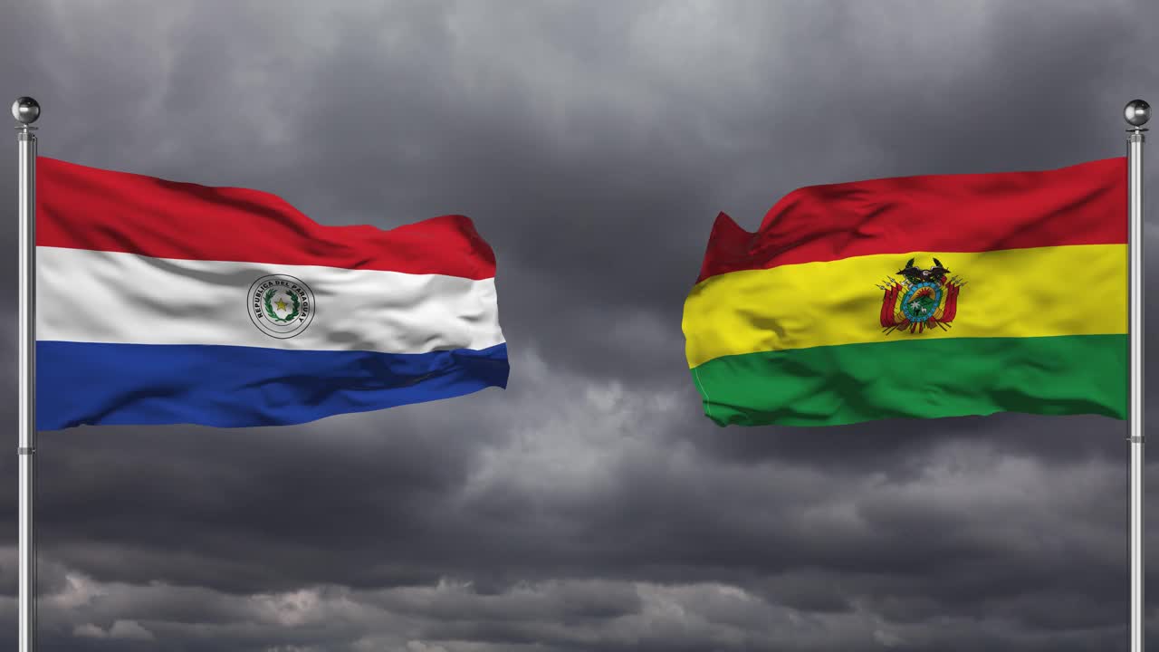 巴拉圭和玻利维亚国旗互相挥舞|循环。视频素材