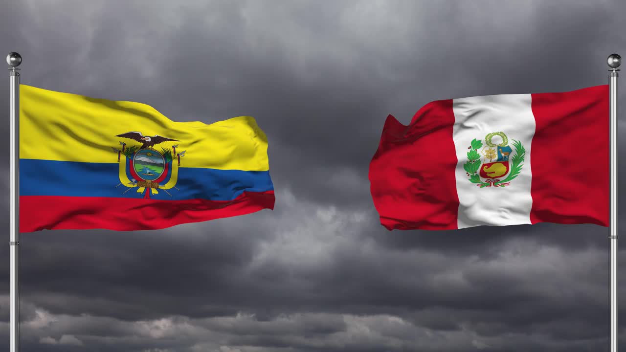 厄瓜多尔和秘鲁国旗互相挥舞|可循环。视频素材