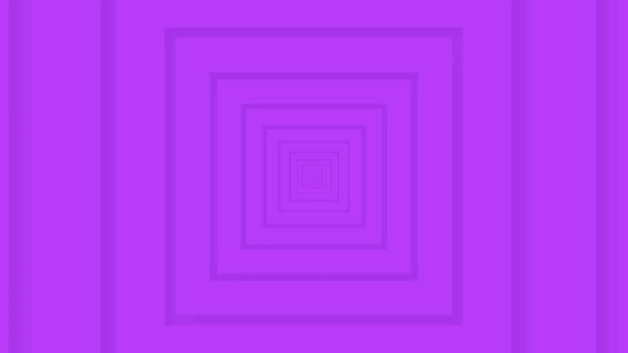 动画闪亮的黑色三维形状漂浮在移动的紫色同心方块视频下载