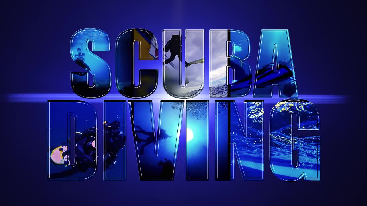 水肺潜水视频设计-蓝色背景上的动画文本视频素材