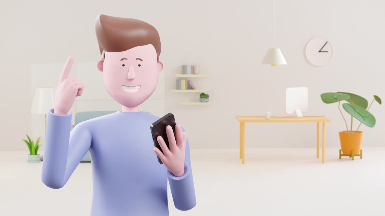 3d动画人在智能手机上做生意的方式。视频下载