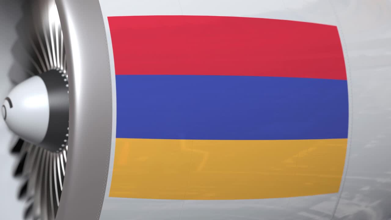 客机涡轮发动机上的亚美尼亚国旗视频下载