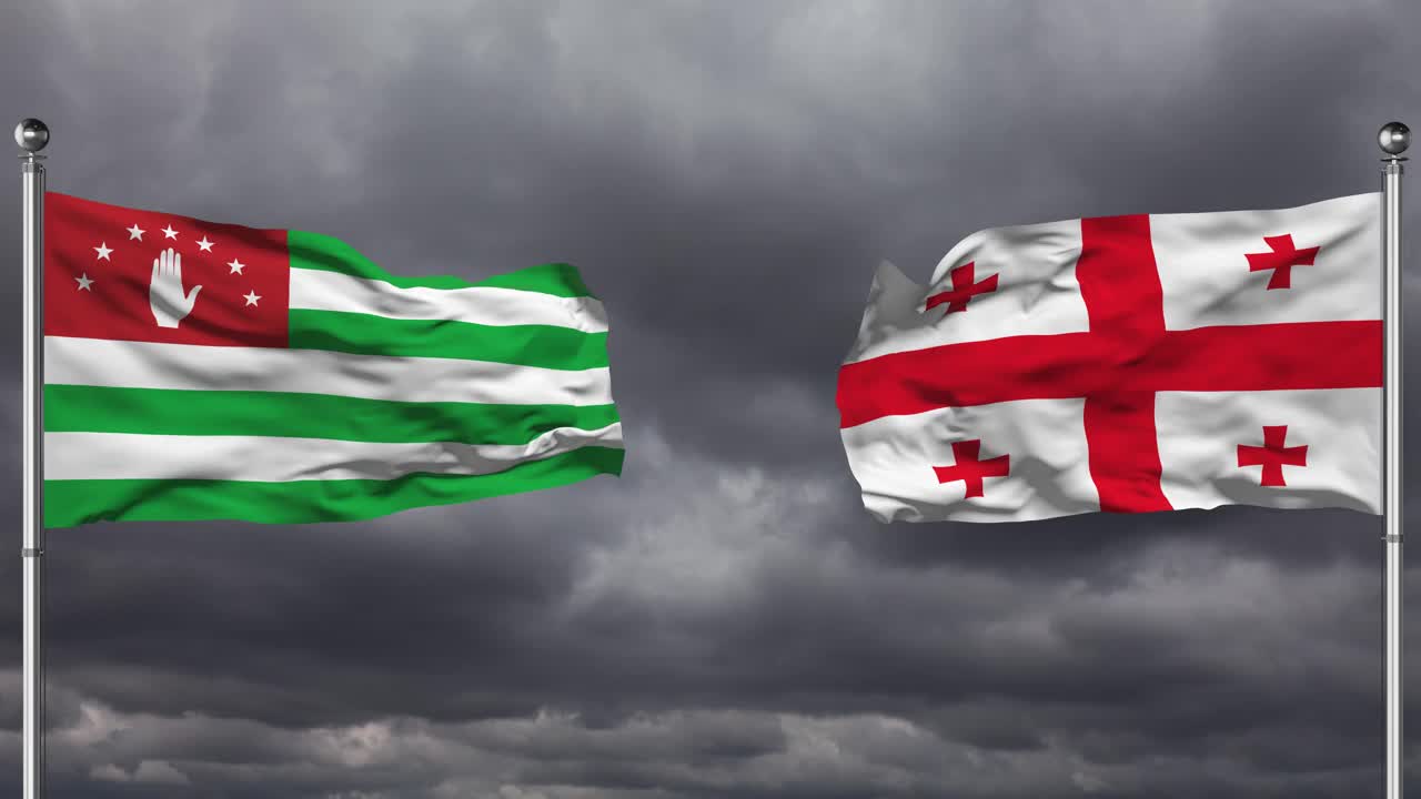 阿布哈兹和格鲁吉亚国旗互相挥舞|可循环。视频素材