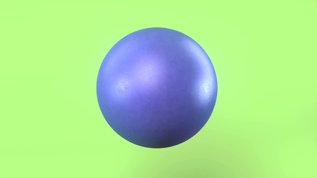 彩色的蓝色陶瓷球裂成两半，用彩虹色的口香糖粘在绿色的背景上。现代3d渲染模板。数字动画。4 k, UHD分辨率视频下载