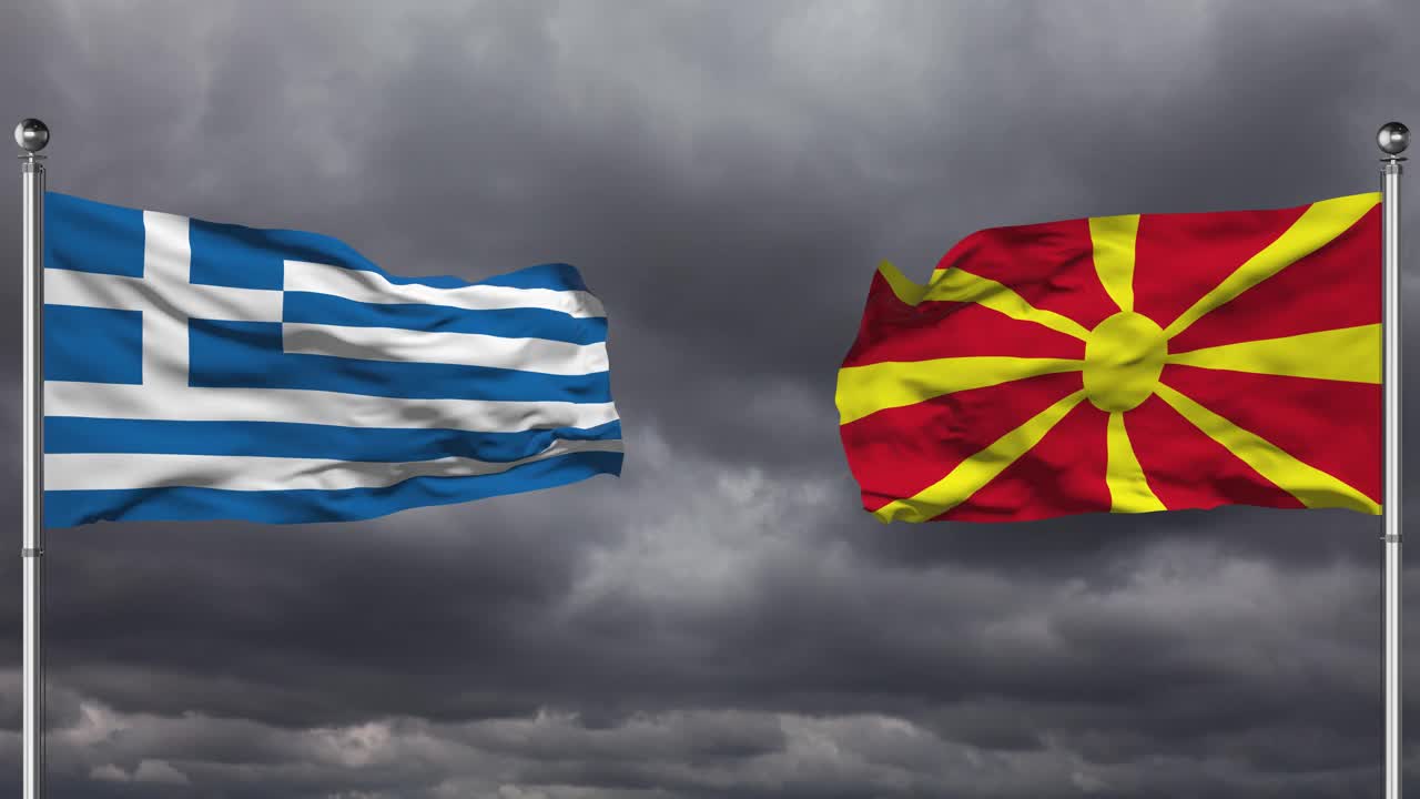希腊和北马其顿国旗互相挥舞|可循环。视频素材