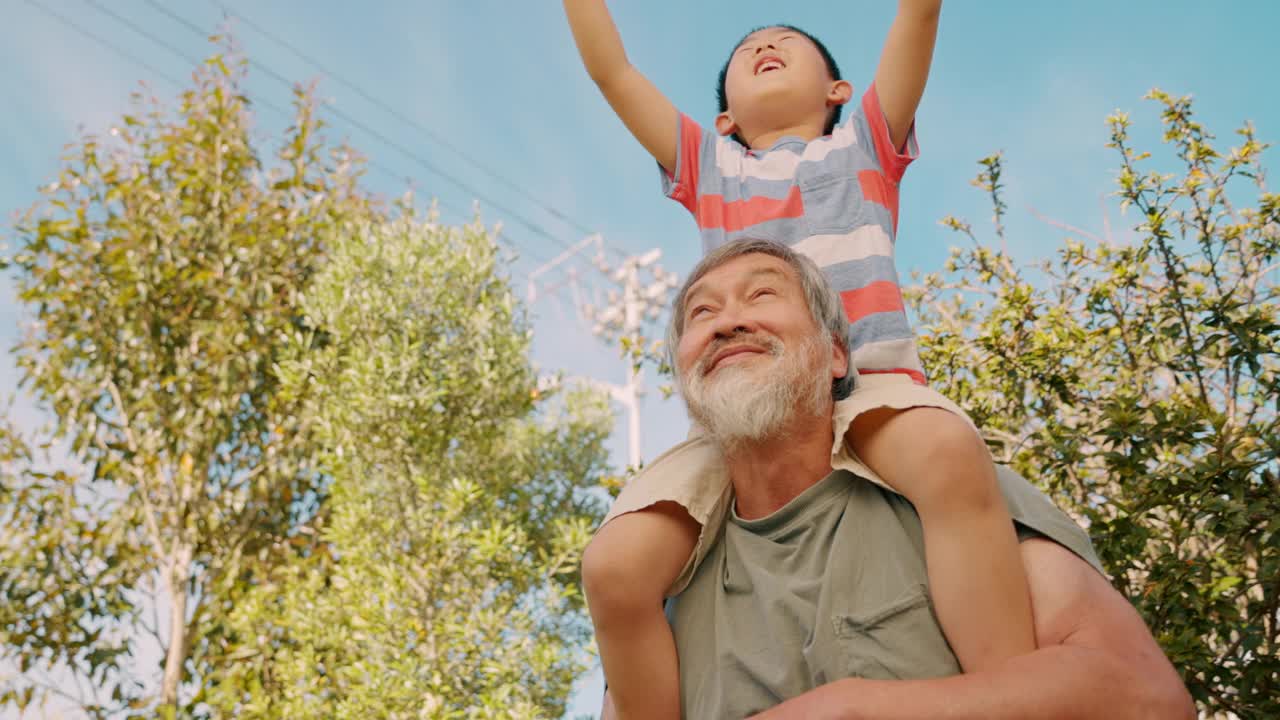 一个爷爷和儿子在家外面玩的4k视频视频下载