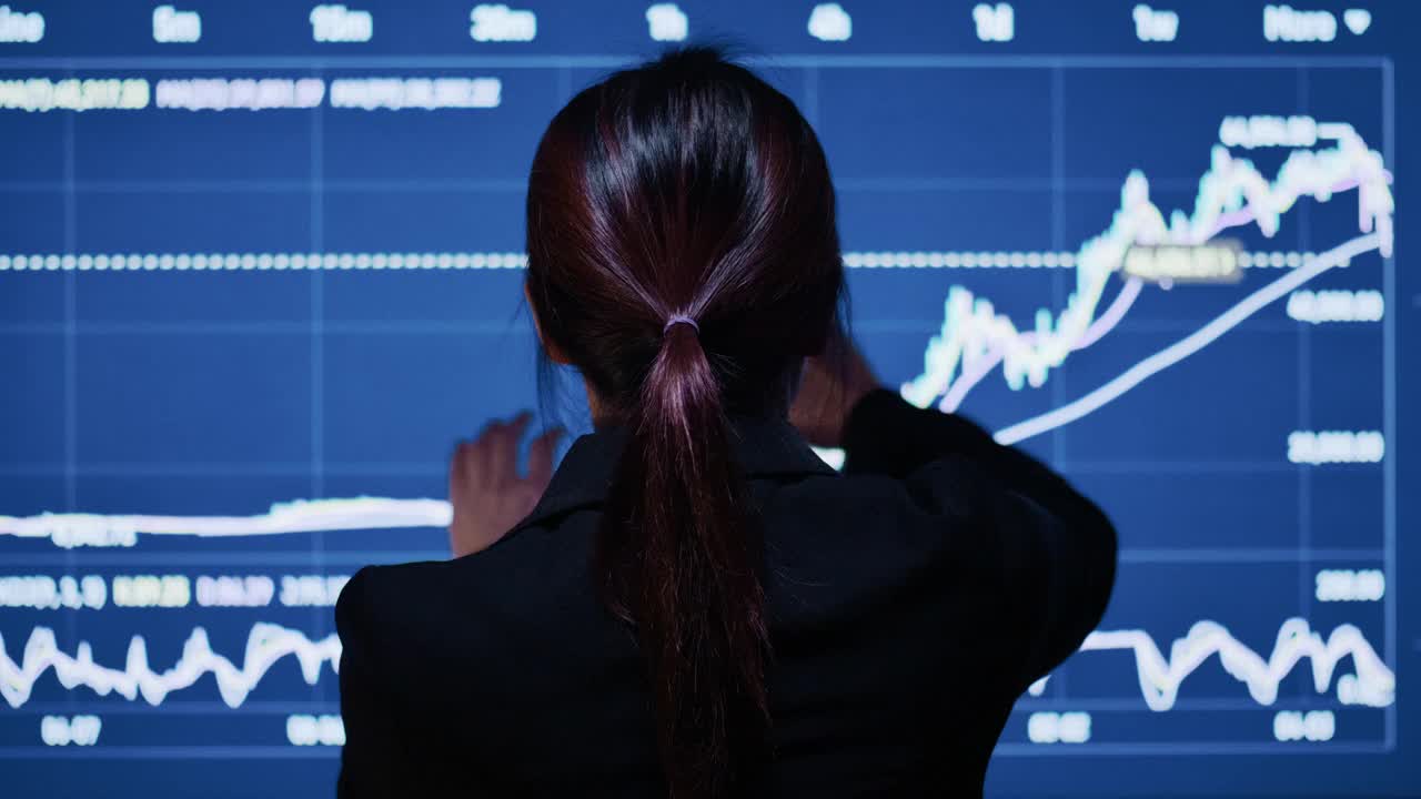 股票市场的财务顾问分析屏幕上的数字视频素材