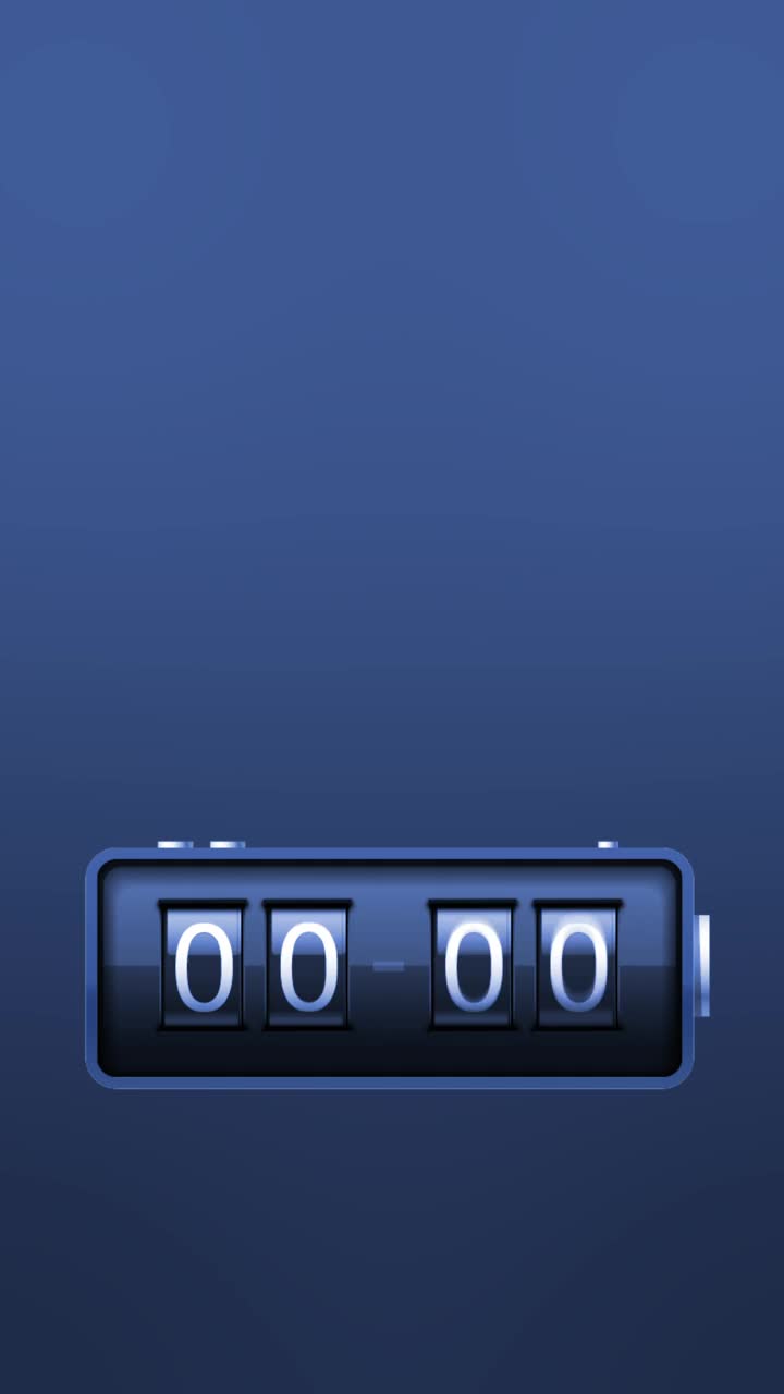 垂直复古齿轮时钟计时器动画在蓝色背景股票视频-复古机械时钟和数字计数器视频-包括覆盖Alpha和绿色屏幕背景的色彩键控视频素材
