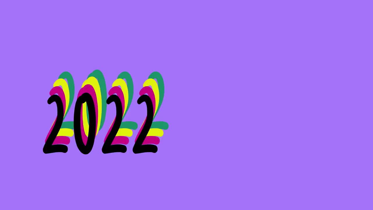 2022年新年快乐卡通，彩色，可循环乒乓球动画。庆祝与颜色概念，孤立的背景视频素材