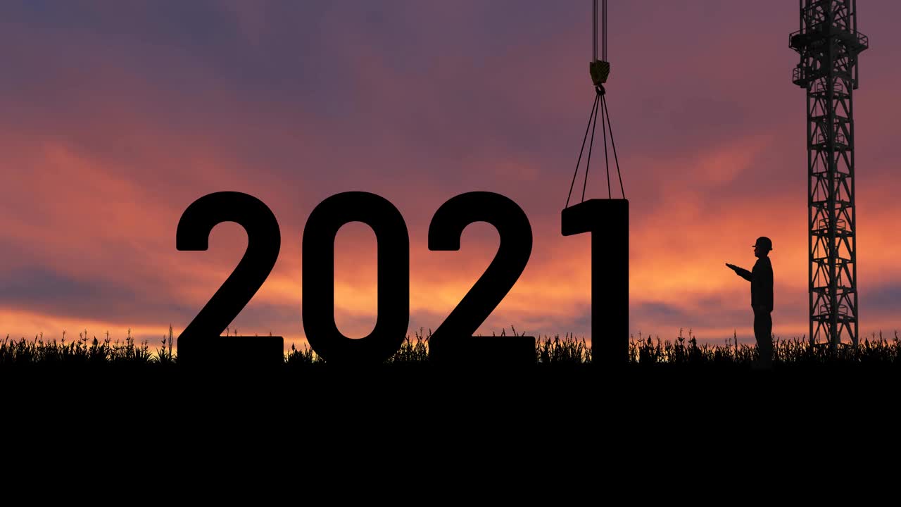 2022年新年贺卡。2022年庆典与建筑和工人的概念，美丽的背景视频素材