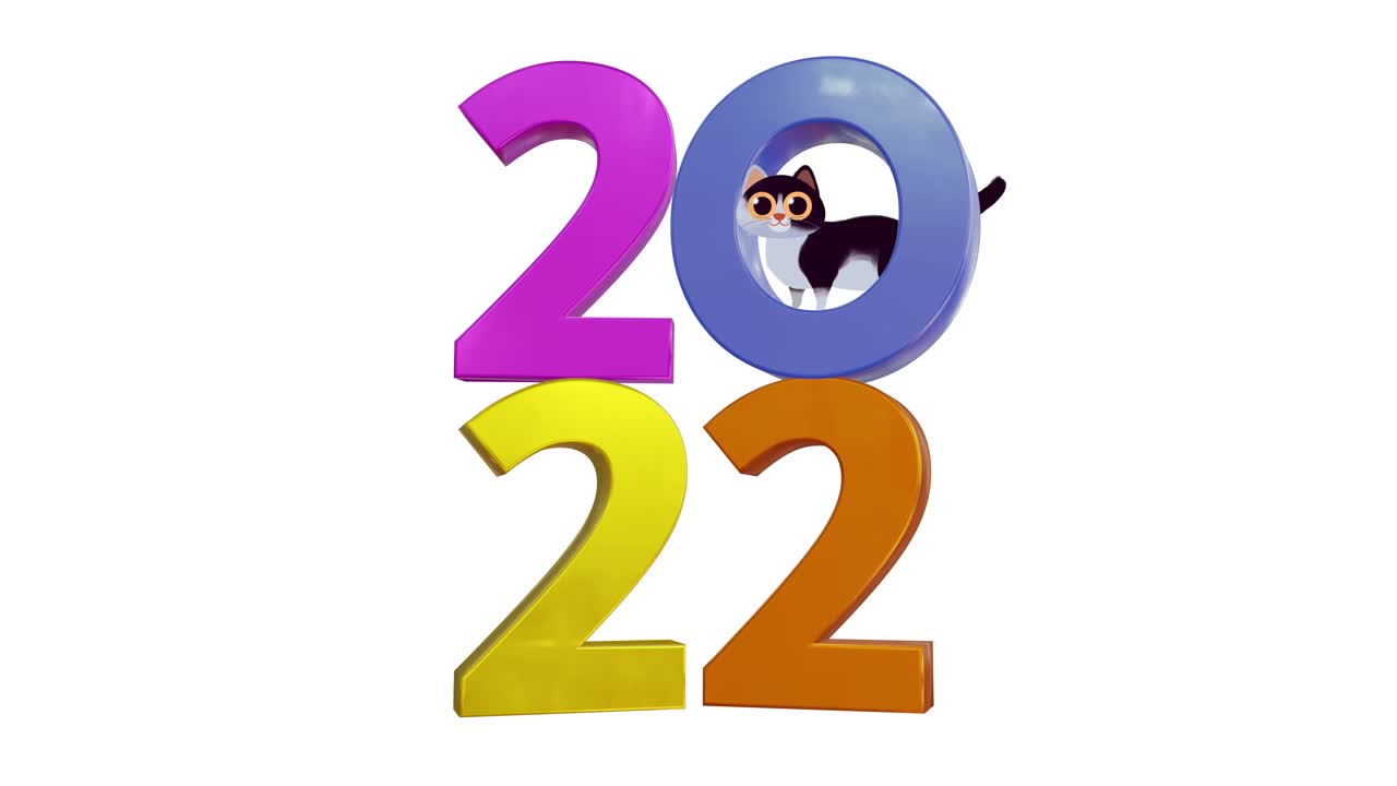 2022年新年猫概念。孤立在白色背景。视频素材