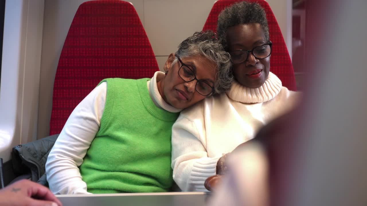 女性朋友在假期乘火车旅行视频下载