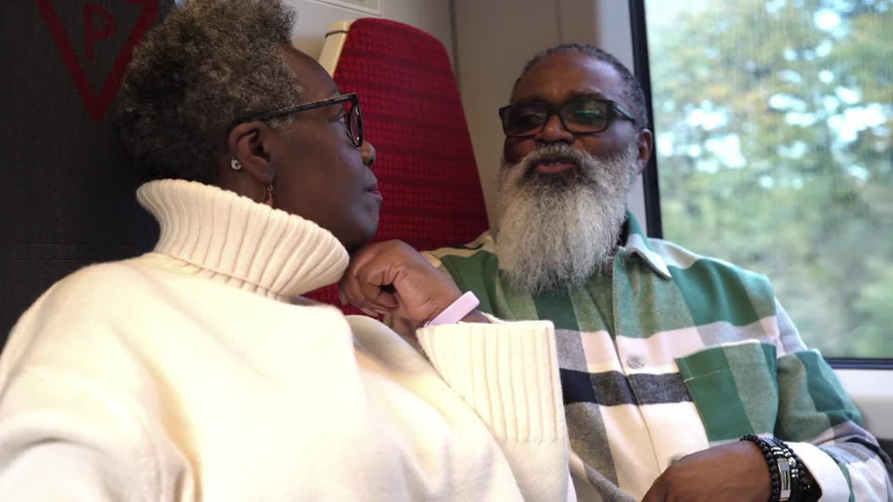 坐火车旅行的老夫妇视频素材