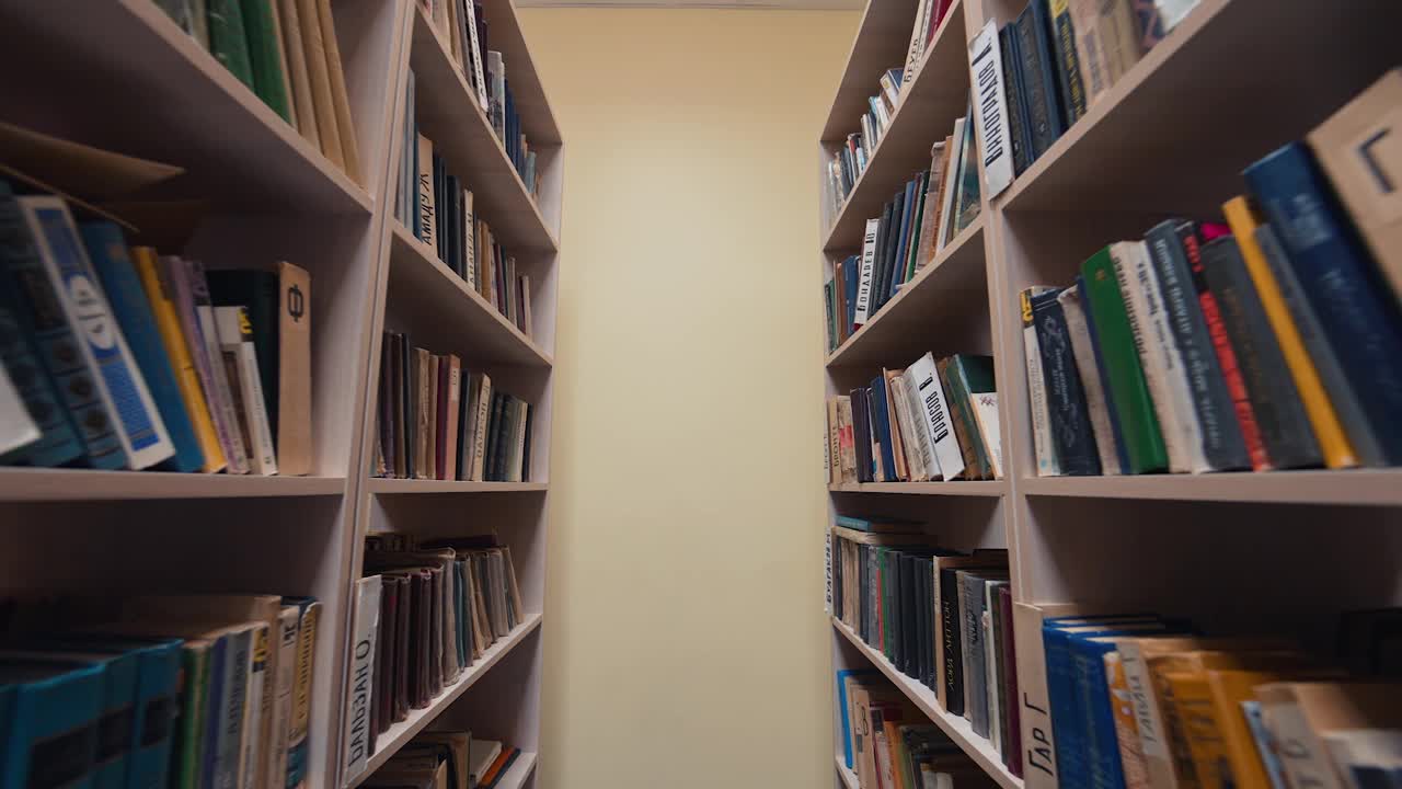 图书馆书架上出售现代医学书籍视频下载