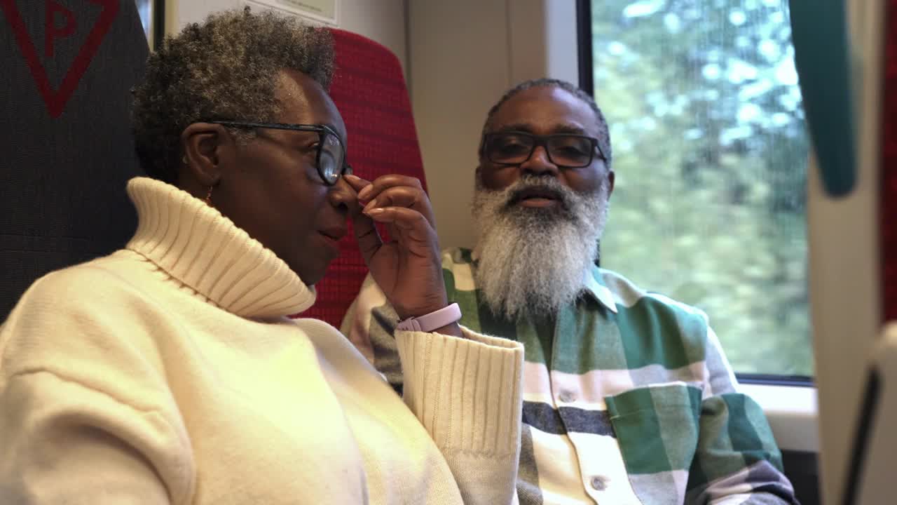 老夫妇乘火车旅行视频素材