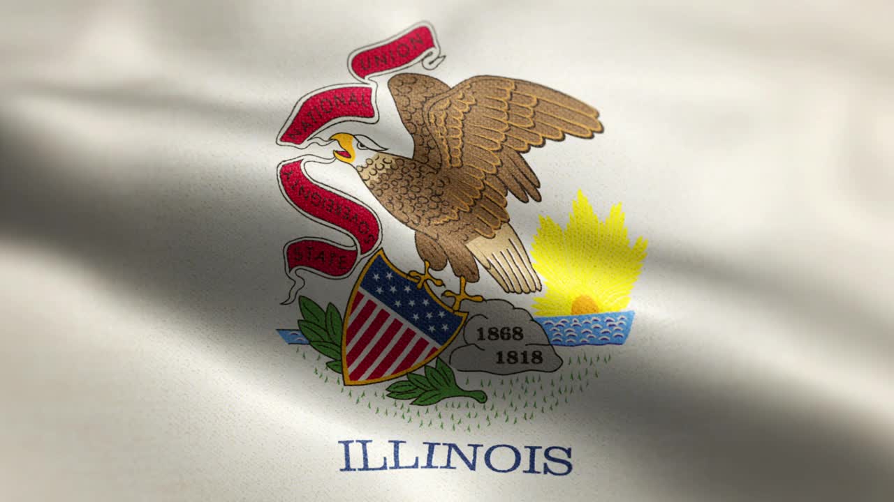 伊利诺斯州旗帜动画背景视频-伊利诺斯州的旗帜在循环中挥舞-伊利诺斯州的旗帜在风中飘扬-高度详细的纹理旗帜织物视频下载