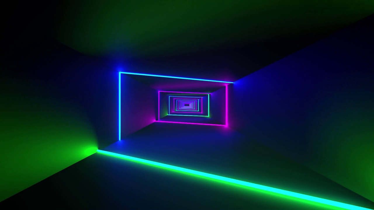 彩色霓虹灯光束形成矩形移动在黑色背景的动画视频下载