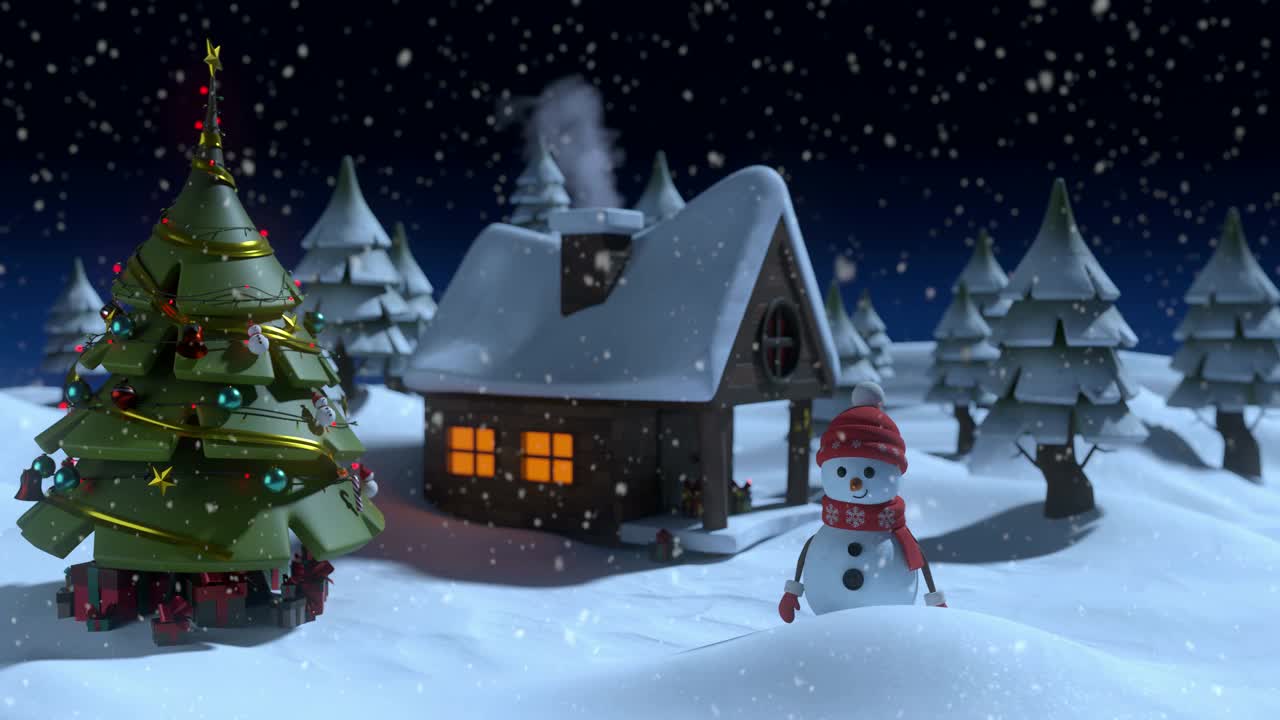 冬夜风景雪人动画4k库存视频视频下载