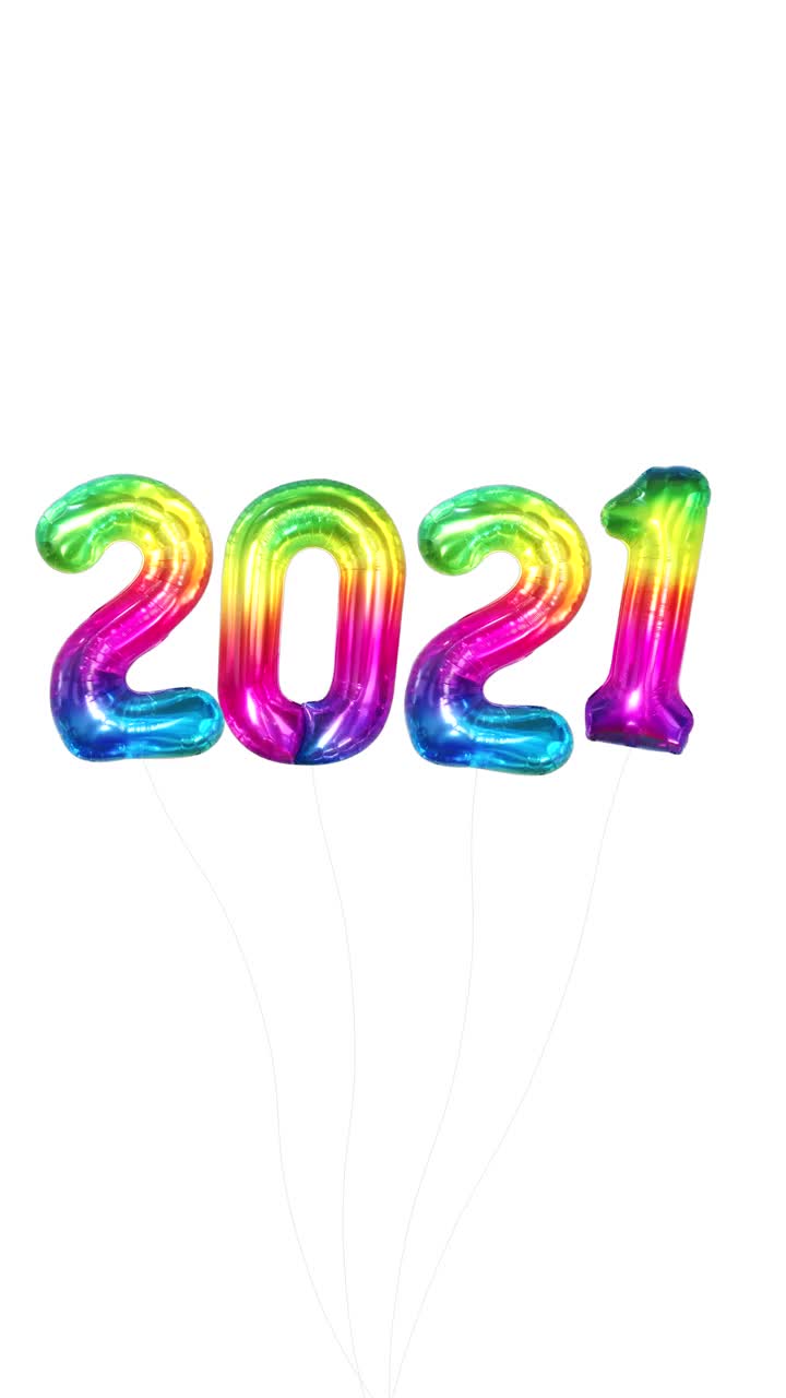 2022年新年快乐定格彩虹气球动画概念。孤立在白色背景。视频素材