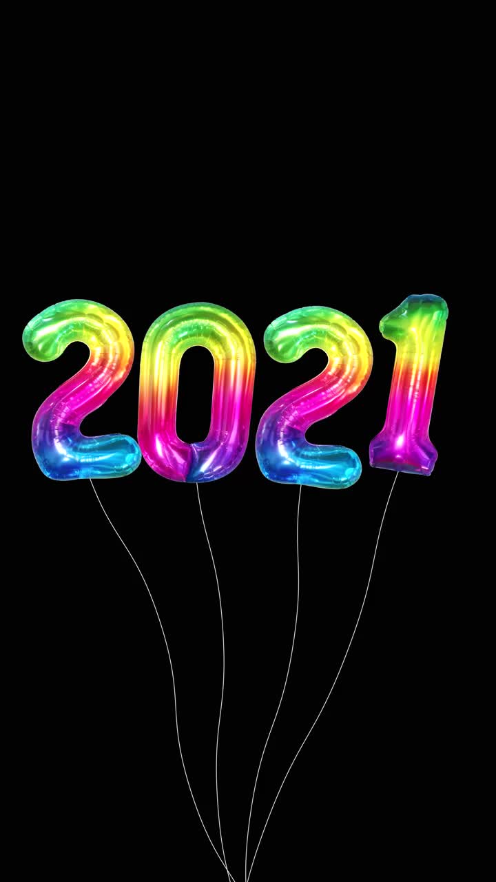 2022年新年快乐定格彩虹气球动画概念。孤立在黑色背景。视频素材