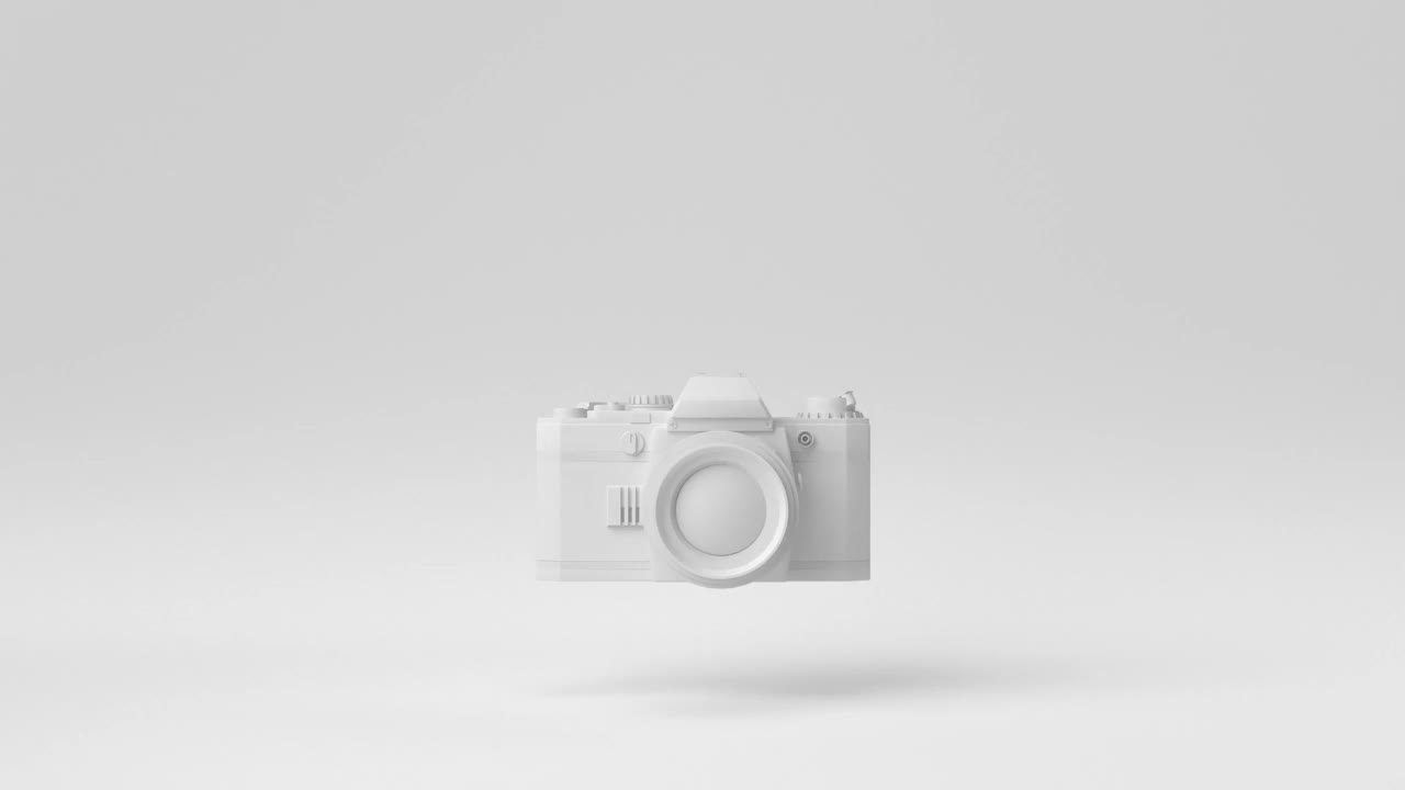 创造性的最小纸的想法。概念白色相机与白色背景。3d渲染，3d插图。视频下载