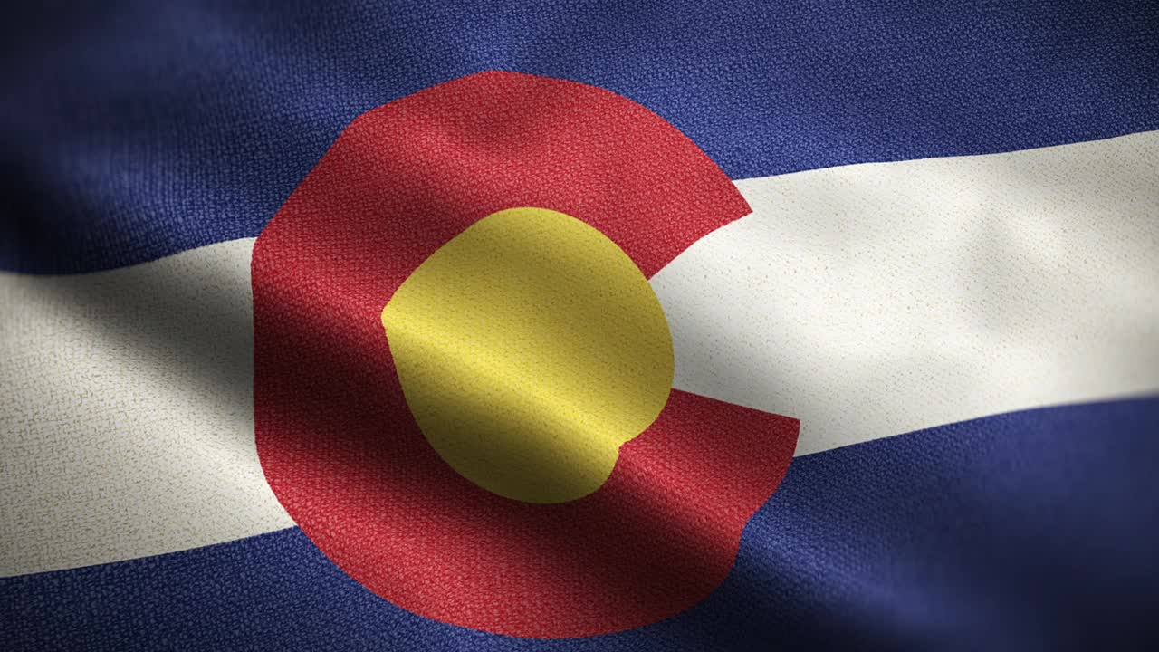 科罗拉多州国旗动画背景库存视频-科罗拉多州的旗帜在一个循环中挥舞-科罗拉多的旗帜在风中飘扬-高度详细的纹理国旗织物视频下载
