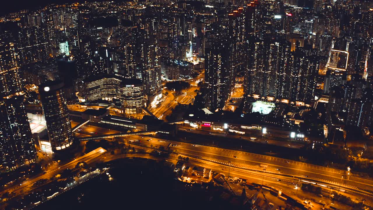香港维多利亚港夜间鸟瞰图视频素材