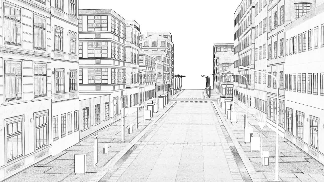 用线框图绘制城市白镇景观住宅建筑施工动画4k视频下载