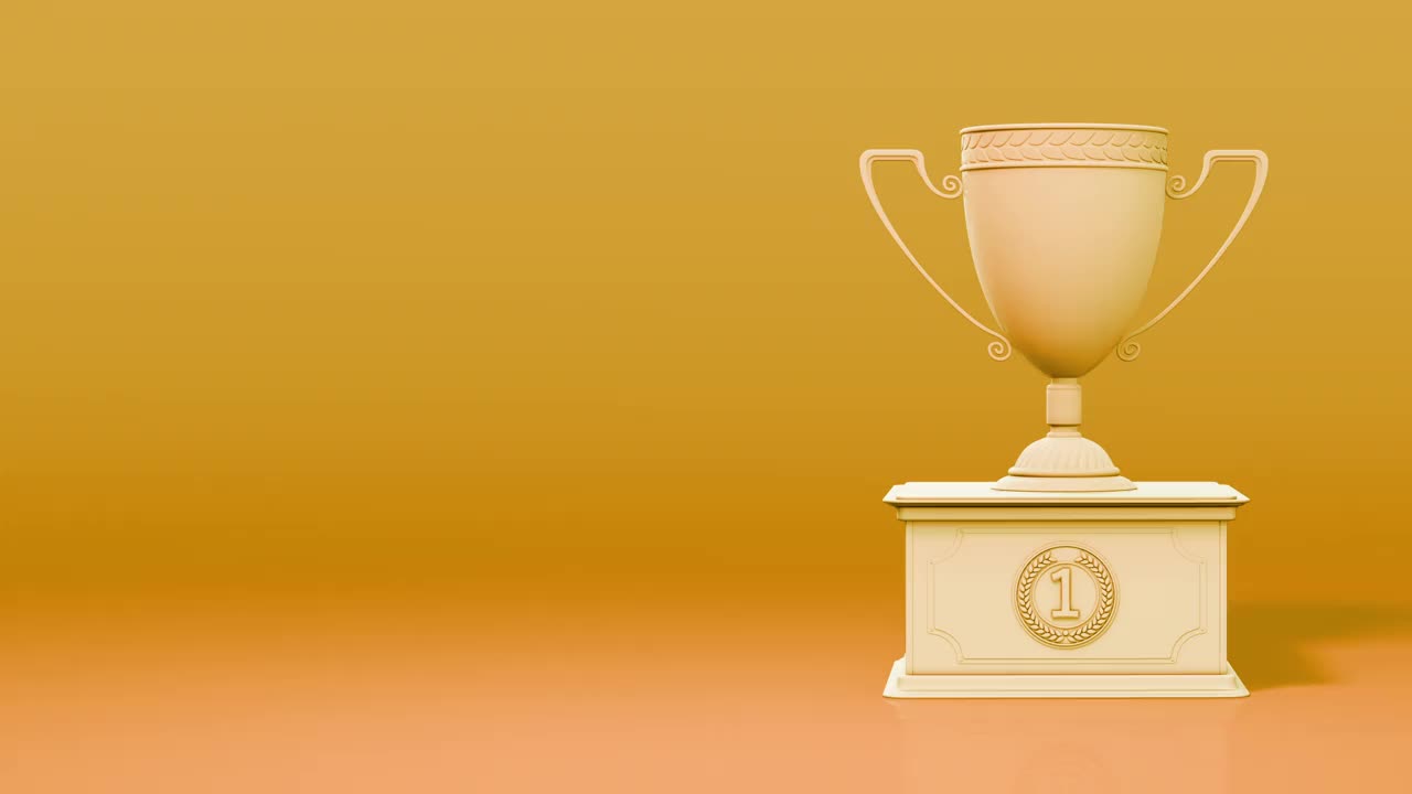 领奖台上的橙色冠军奖杯-比赛标志视频素材