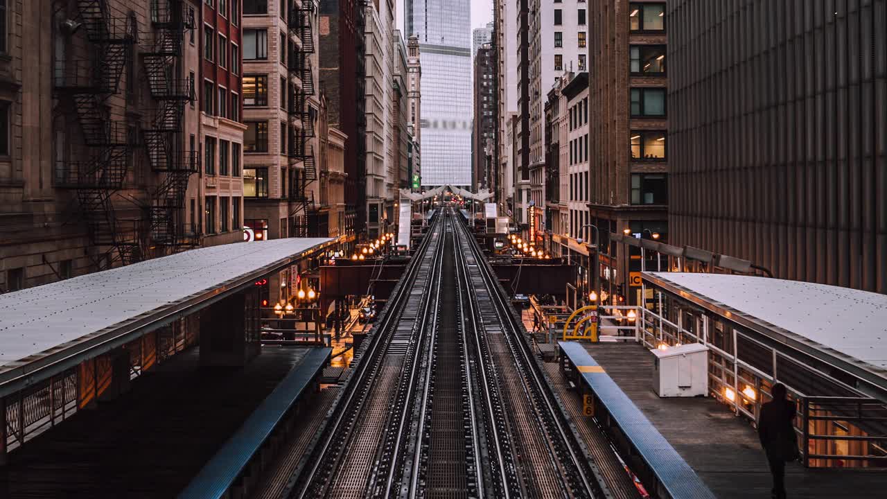 T/L芝加哥环线地铁车站的高角度视图视频下载