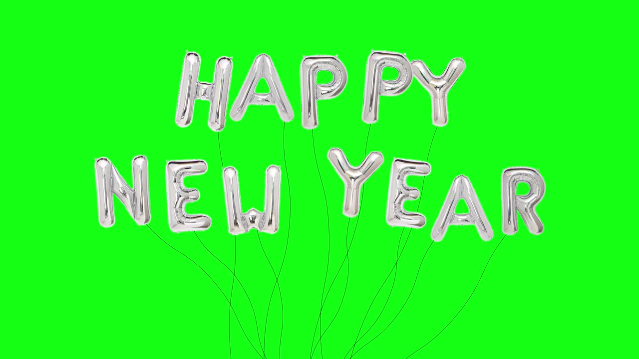2022年新年快乐定格动画金银气球动画概念。开头和结尾有文本信息或标志的复制空间，隔离在绿色屏幕背景上。视频素材