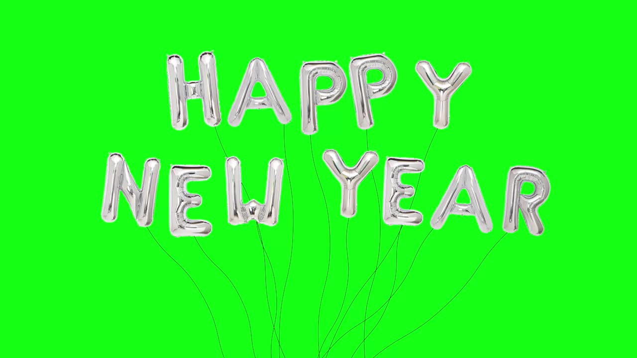 2022年新年快乐定格动画金银气球动画概念。快速介绍和走出与文本信息或标志的复制空间，孤立在绿色屏幕背景。视频素材