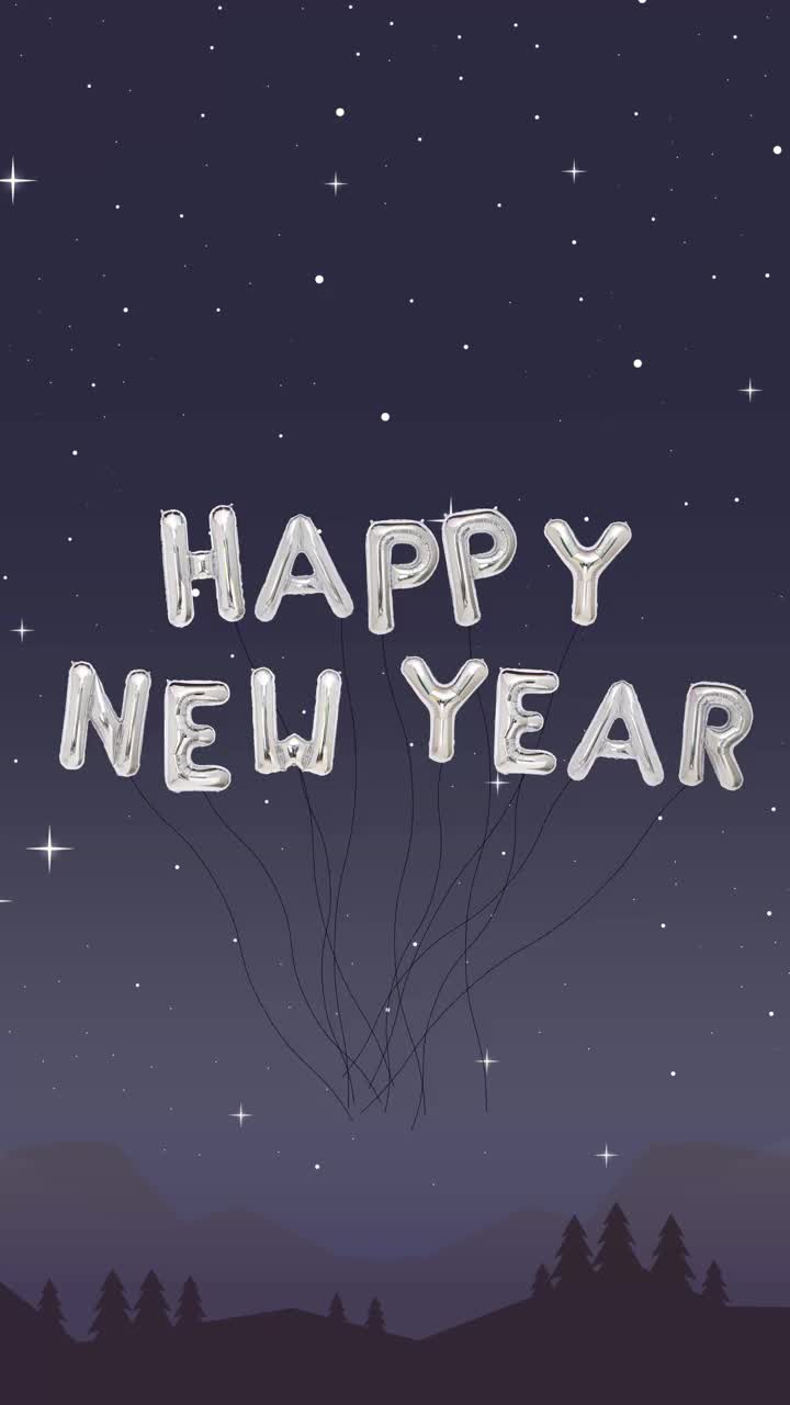 2022年新年快乐定格动画金银气球动画概念。介绍和外与复制空间的文本信息或标志，城市夜晚的背景。视频下载