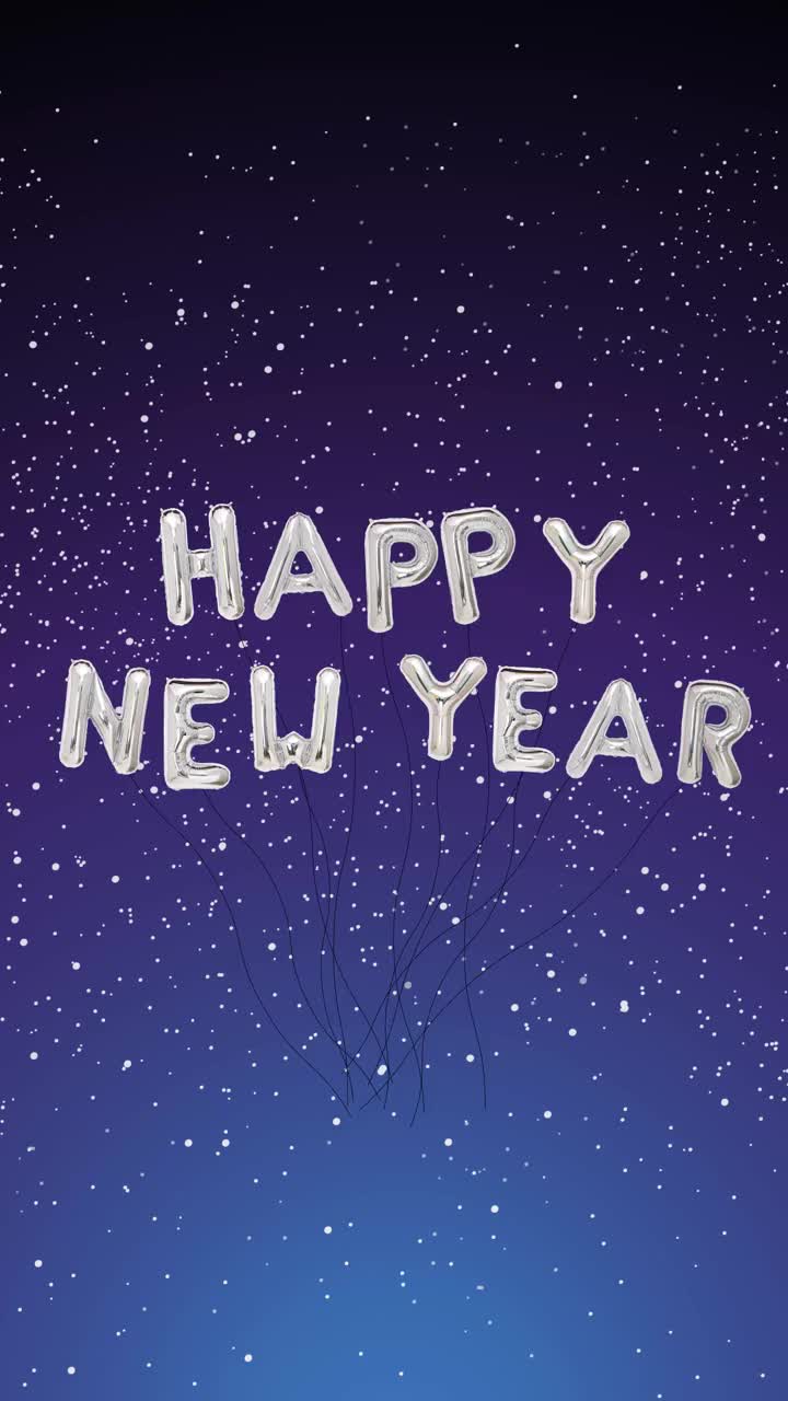 2022年新年快乐定格动画金银气球动画概念。介绍和外部与文本信息或标志的复制空间，夜空的背景。视频素材