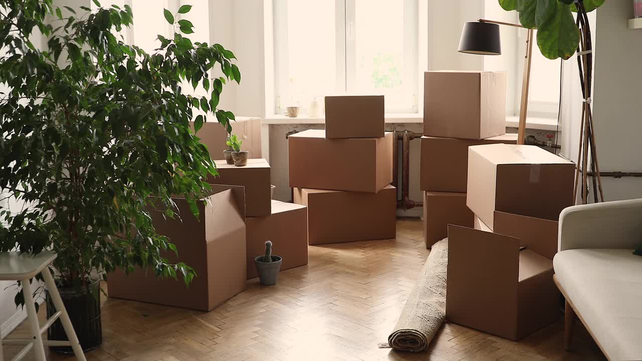 搬家时带纸箱的公寓客厅视频下载