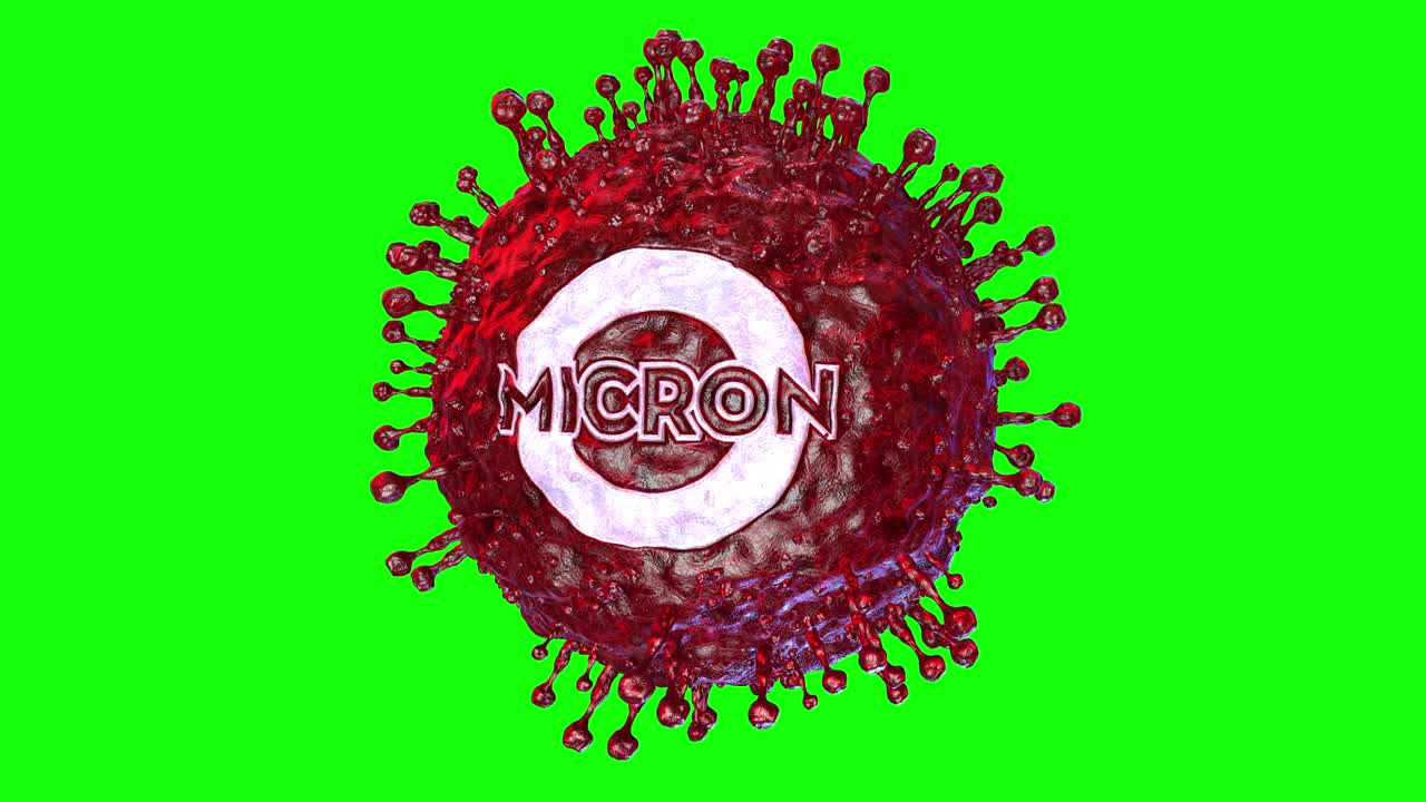 使用3d渲染创建的COVID-19 Omicron变体显微镜视图的动态图形循环，隔离在绿色屏幕背景上。视频下载