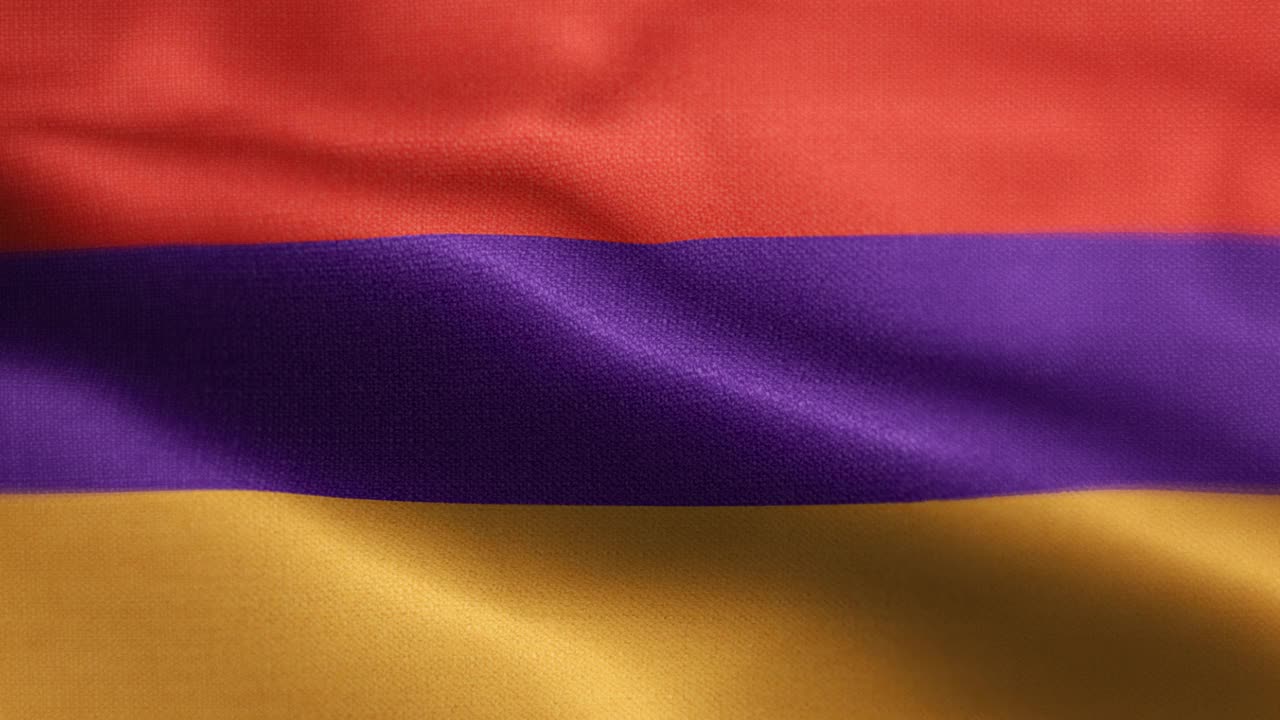 亚美尼亚国旗动画素材视频-亚美尼亚国旗在循环和纹理3d渲染背景-高度详细的织物图案和可循环-亚美尼亚共和国国旗视频下载