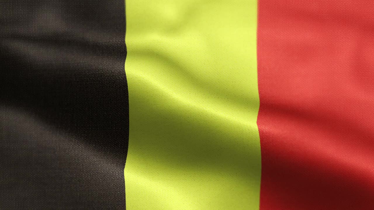 比利时国旗动画股票视频-比利时国旗在循环和纹理3d渲染的背景-高度详细的织物图案和循环-比利时王国视频下载