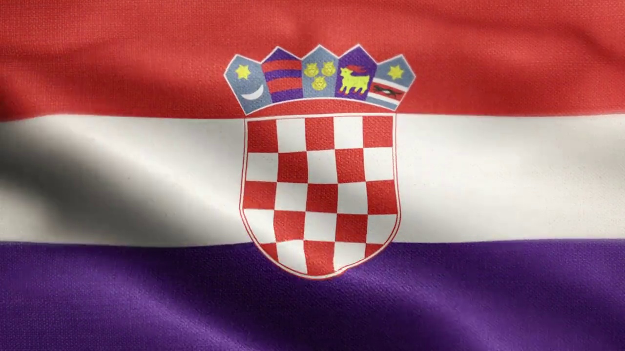 克罗地亚国旗动画素材视频-克罗地亚国旗挥舞在循环和纹理3d渲染背景-高度详细的织物图案和可循环-克罗地亚共和国视频下载