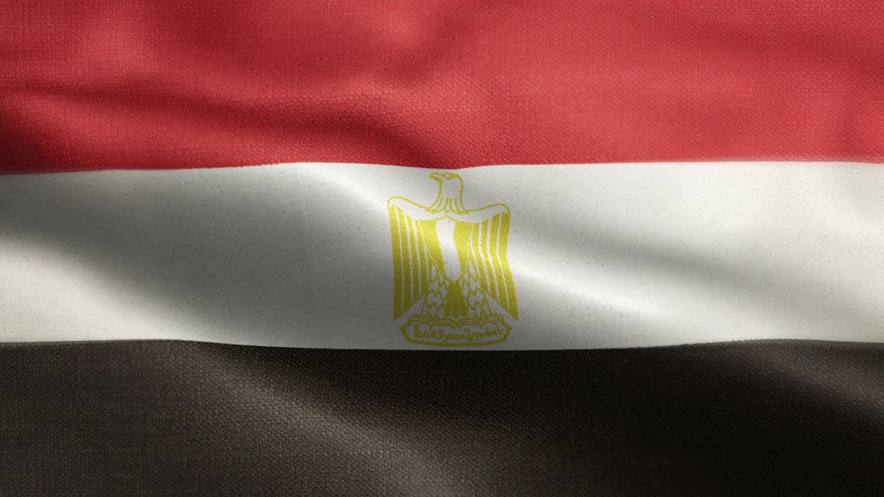 埃及国旗动画素材视频-埃及国旗在循环和纹理3d渲染背景-高度详细的织物图案和可循环-阿拉伯埃及共和国国旗视频素材
