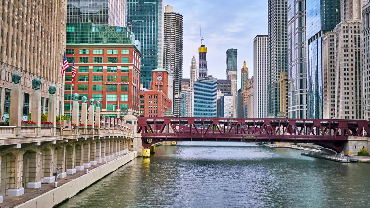 芝加哥河和商业区。视频素材
