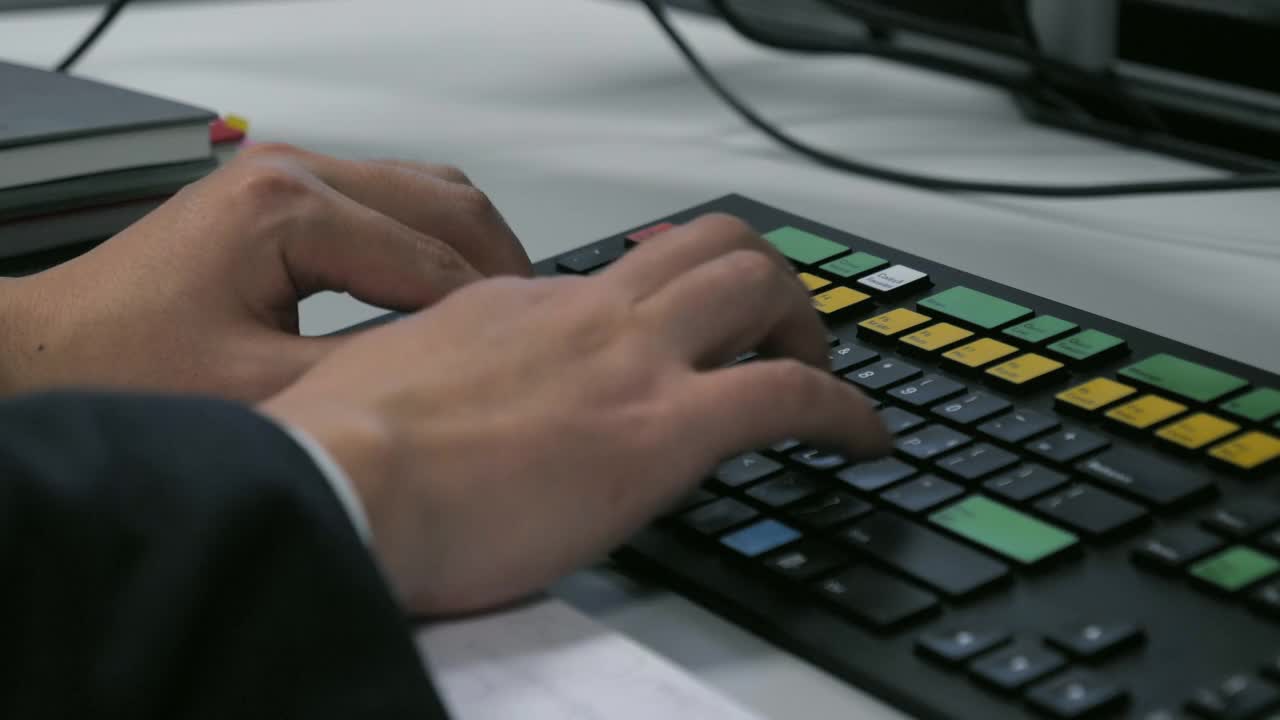 韩国人在办公室敲击电脑键盘的手视频下载