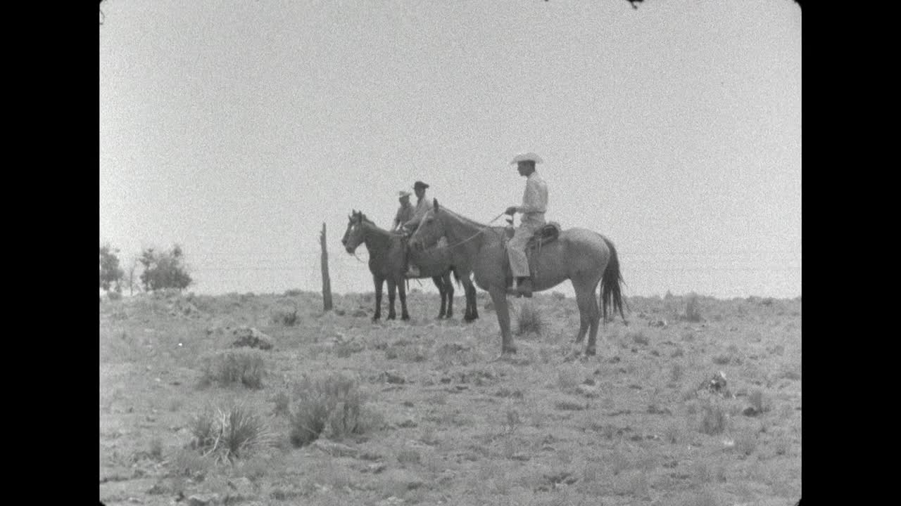 在美国怀俄明州，牛仔们开始赶马穿过大门;1962视频下载