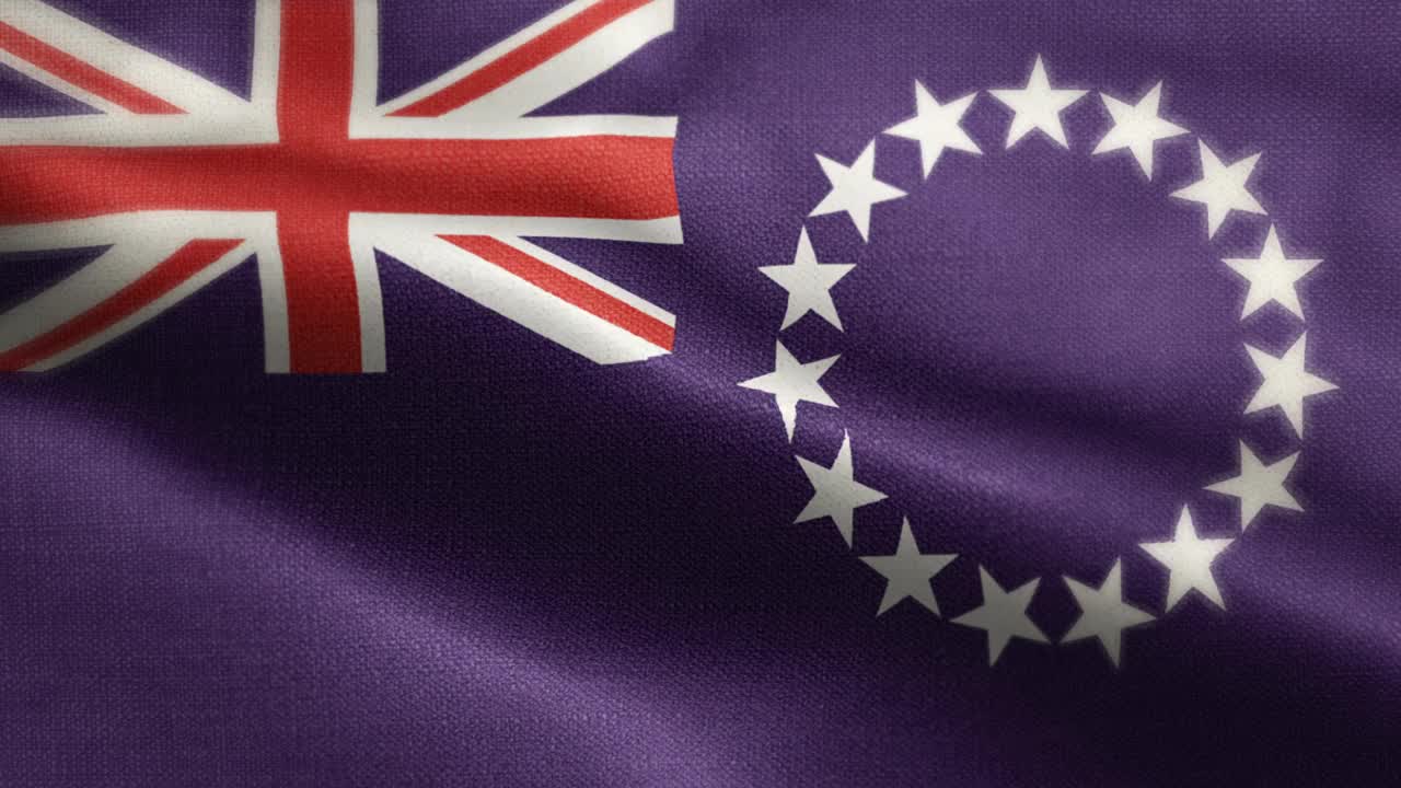 库克群岛国旗动画素材视频-库克岛民旗帜在循环和纹理3d渲染背景-高度详细的织物图案和循环视频素材