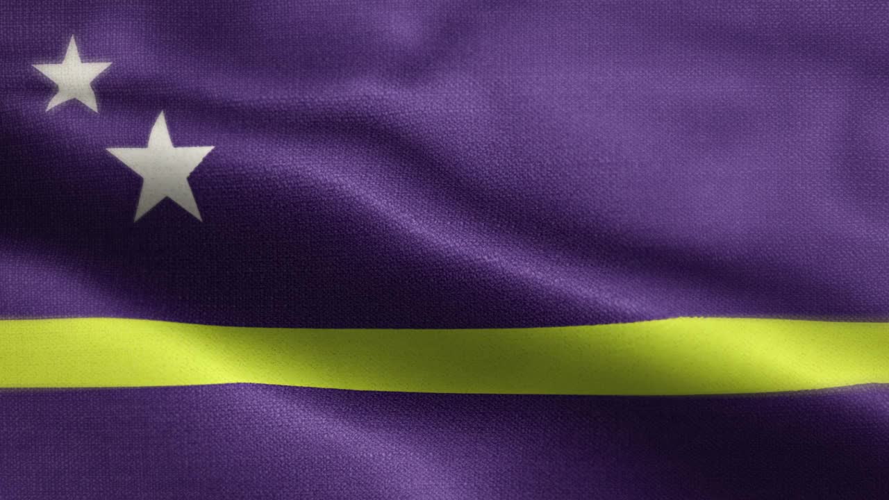 Curaçao动画素材视频国旗-库拉索国旗在循环和纹理3d渲染背景-高度详细的织物图案和可循环-库拉索国旗视频下载