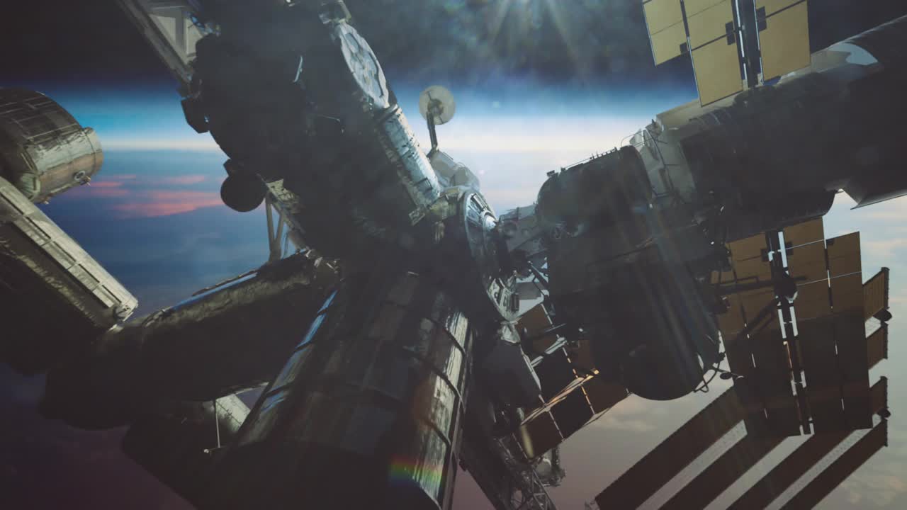 国际空间站ISS飞越地球大气层。视频下载