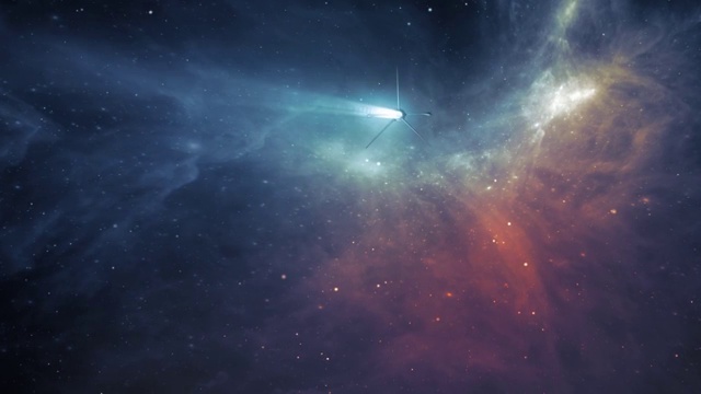 宇宙飞船使用曲速引擎飞向星云-科幻视频素材