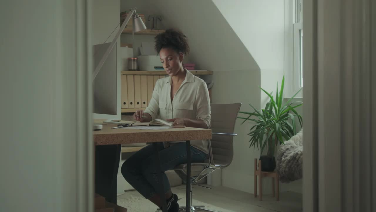 女企业家在家用电脑做笔记视频下载
