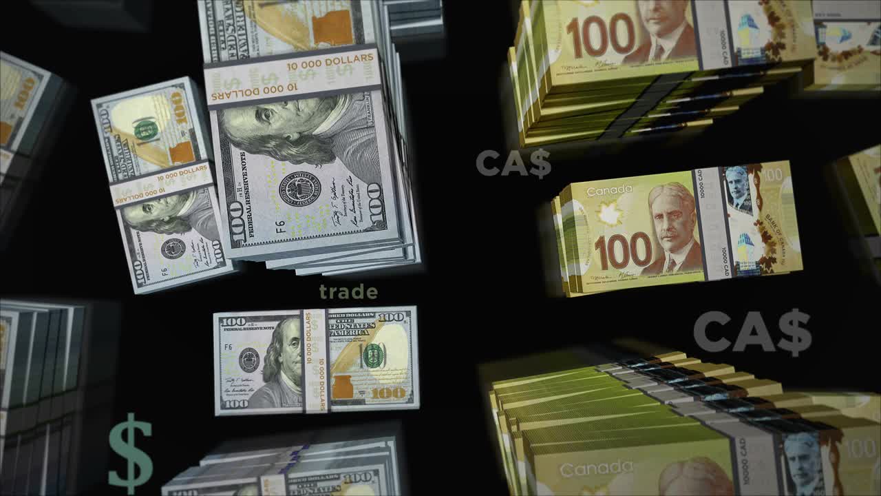 美元与加元货币兑换循环动画视频素材