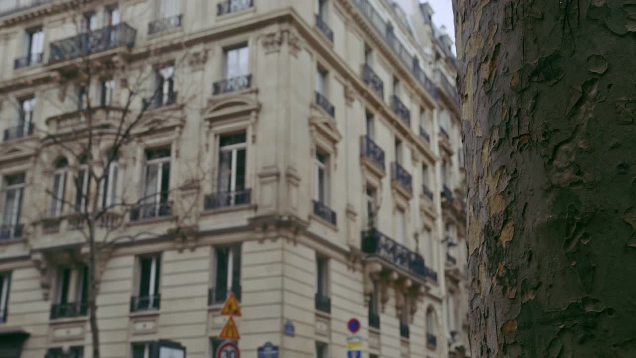 一个法国女人沿着街道走向艾菲尔铁塔视频素材